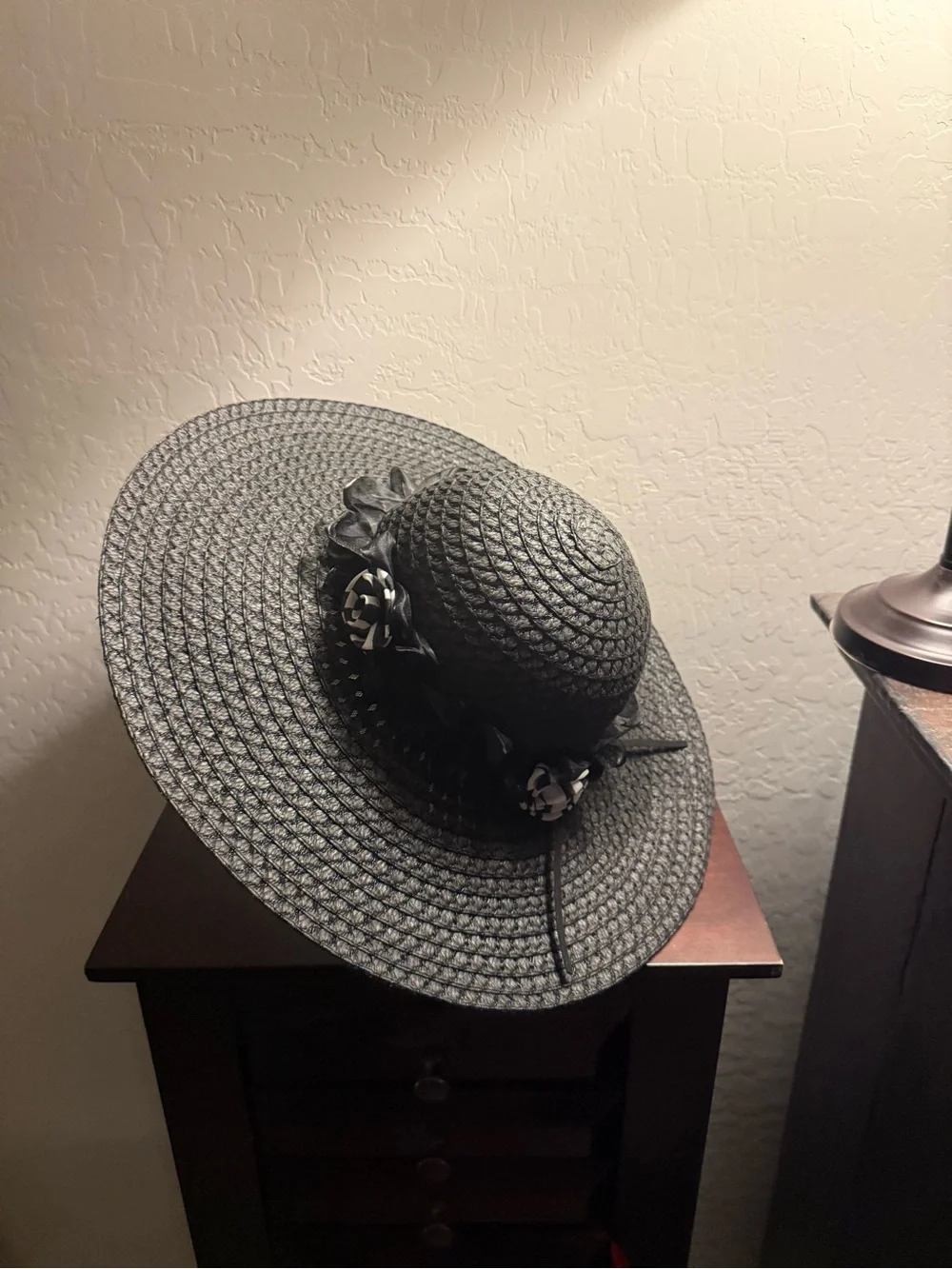 Wide Brim Straw Sun Hat - Black